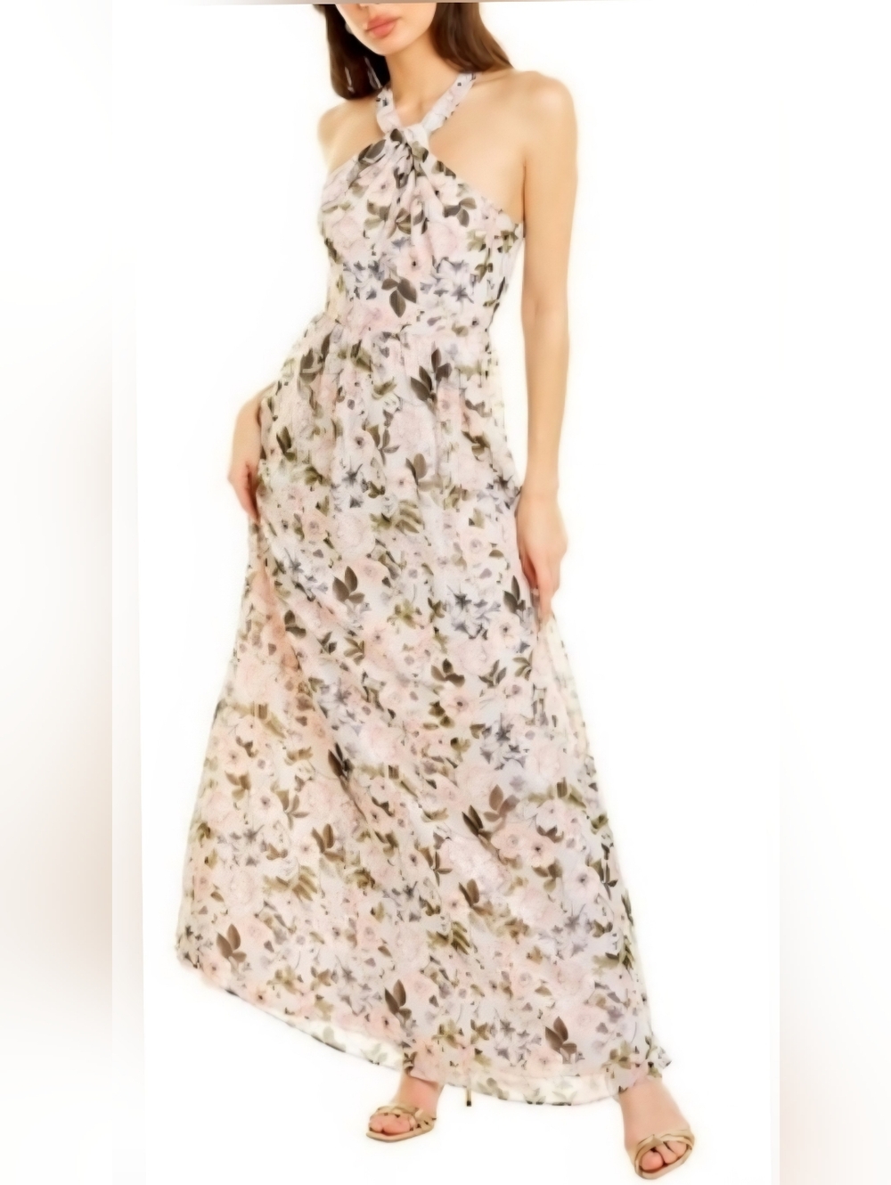 Laundry by Shelli Segal Floral Halter Neck Long Dress Pastel Pink 12